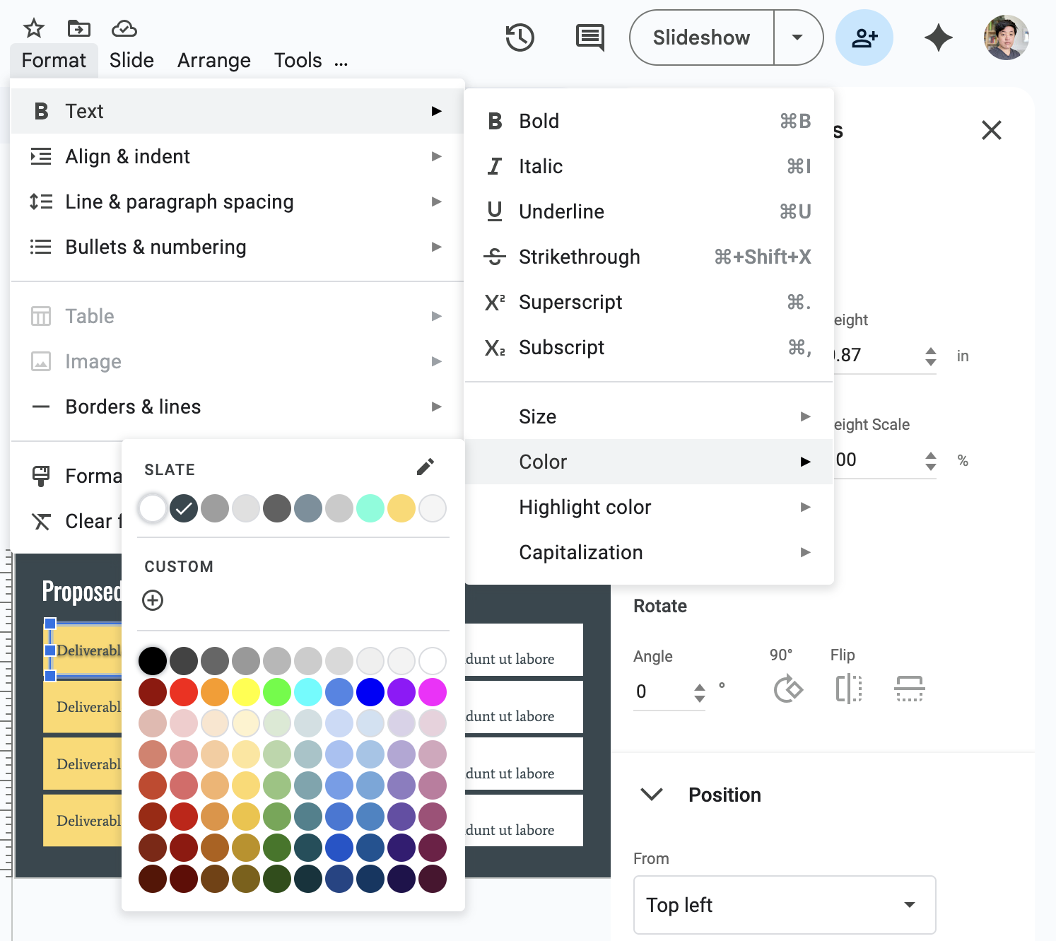 Help? A complicated set of menus in Google Slides